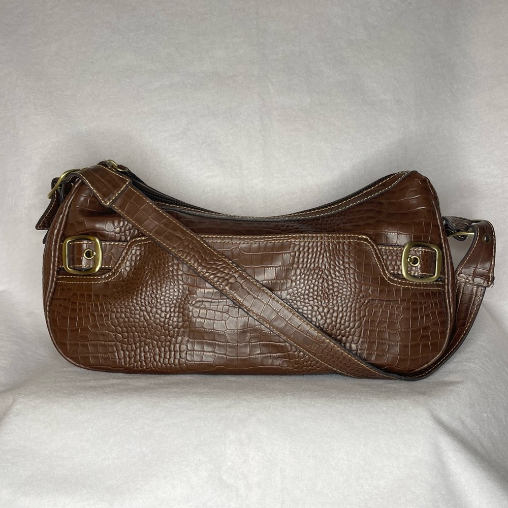 VINTAGE Tommy Hilfiger Shoulder Purse - Olive/Tan Crocodile Print Leather 🤎